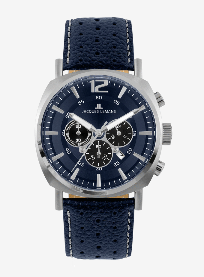 Montre Homme Jacques Lemans 1-1645Q - Élégance Sportive avec Cadran Bleu et Bracelet en Cuir
