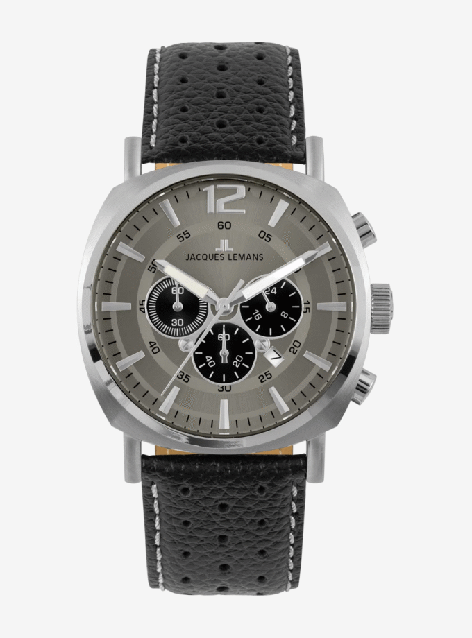 Jacques Lemans 1-1645P - Montre Quartz avec Bracelet en Cuir Noir et Étanchéité de 10 ATM