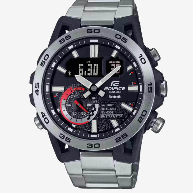 Montre Multifonctionnelle Casio avec Bluetooth® - Résistance à l'Eau de 100 Mètres - Acier Inoxydable - Design Élégant et Pratique - ECB-40D-1ADF