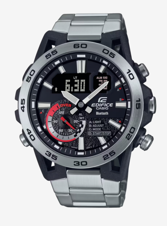 Montre Multifonctionnelle Casio avec Bluetooth® - Résistance à l'Eau de 100 Mètres - Acier Inoxydable - Design Élégant et Pratique - ECB-40D-1ADF