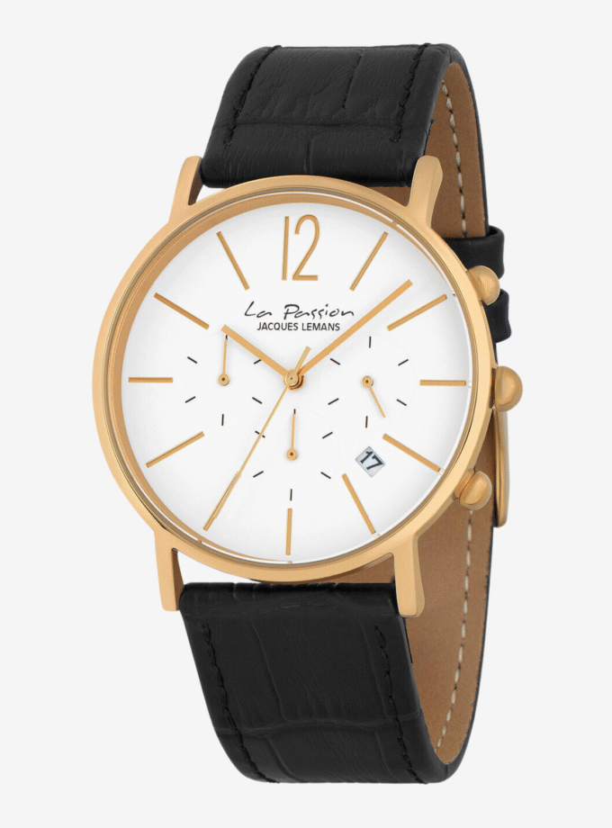 Montre Jacques Lemans LP-123O - Chronographe Élégant Unisexe avec Bracelet en Cuir Noir et Étanchéité 5 ATM