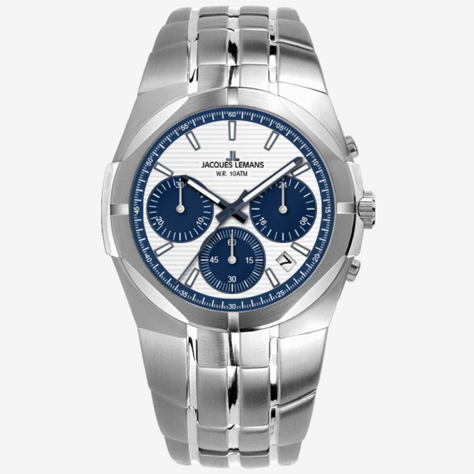 Montre Jacques Lemans 1-2183B - Élégante Montre de Sport et de Ville avec Cadran Luminescent et Bracelet en Acier Inoxydable - Verre Saphir