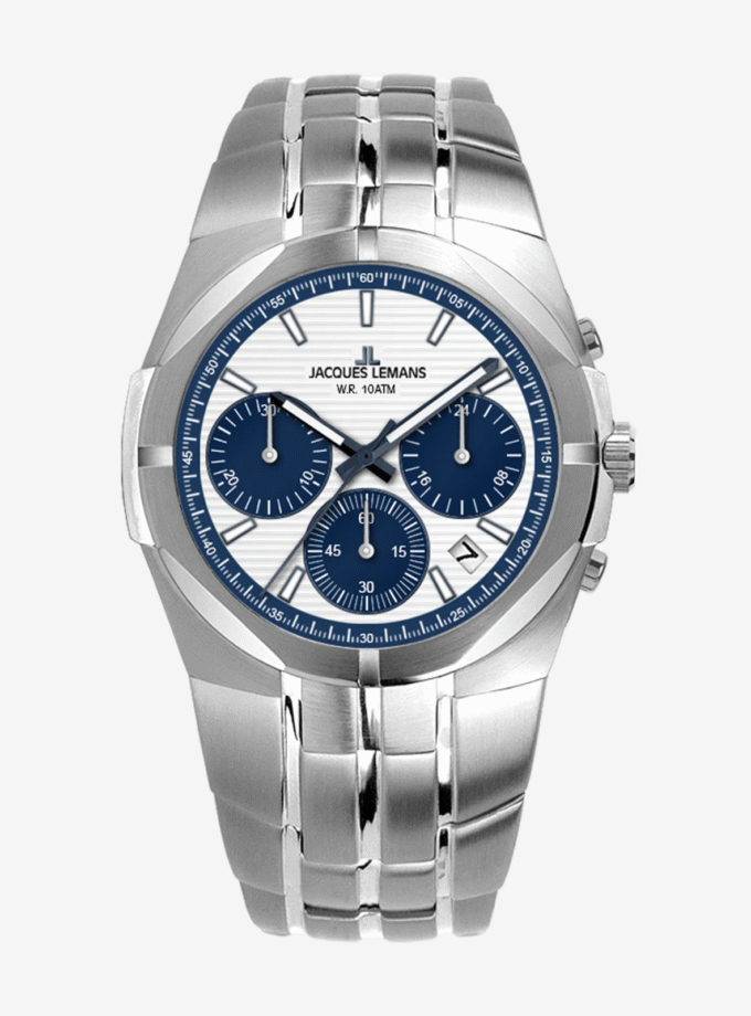 Montre Jacques Lemans 1-2183B - Élégante Montre de Sport et de Ville avec Cadran Luminescent et Bracelet en Acier Inoxydable - Verre Saphir