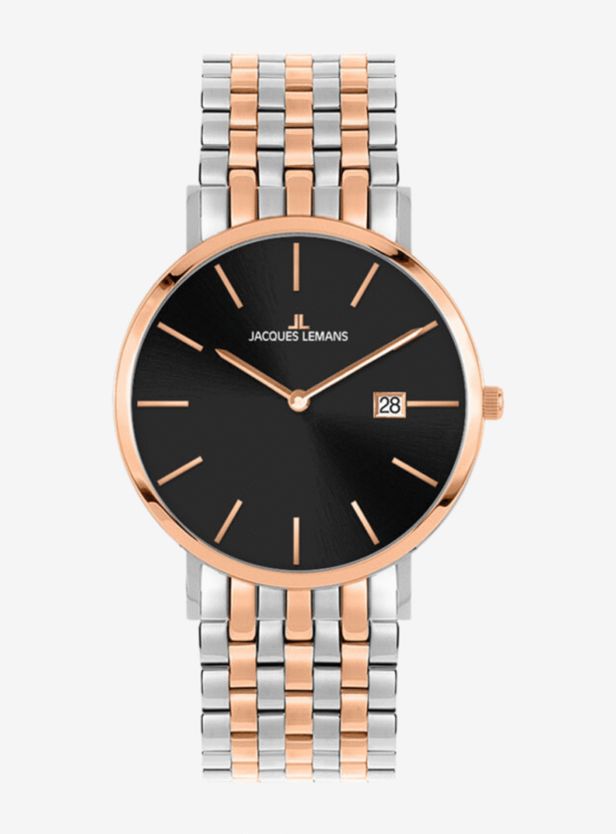 Montre Jacques Lémans 1-2171 - Élégante Montre Classique pour Hommes avec Cadran Noir et Bracelet en Acier PVD