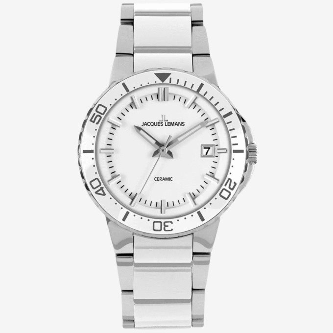 Montre Jacques Lémans 1-2164 - Montre à Quartz Élégante avec Boîtier en Acier Inoxydable et Lunette en Céramique - Verre Saphir