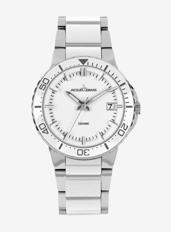 Montre Jacques Lémans 1-2164 - Montre à Quartz Élégante avec Boîtier en Acier Inoxydable et Lunette en Céramique - Verre Saphir