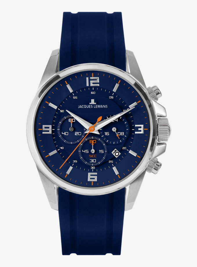 Montre Jacques Lémans 1-2118C - Montre à Quartz Élégante pour Hommes avec Cadran Bleu et Chronographe - Verre Saphir
