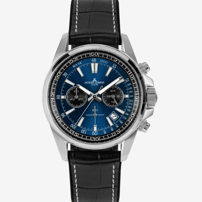 Montre Jacques Lémans 1-2117S - Montre à Quartz Élégante pour Hommes avec Cadran Bleu et Chronographe