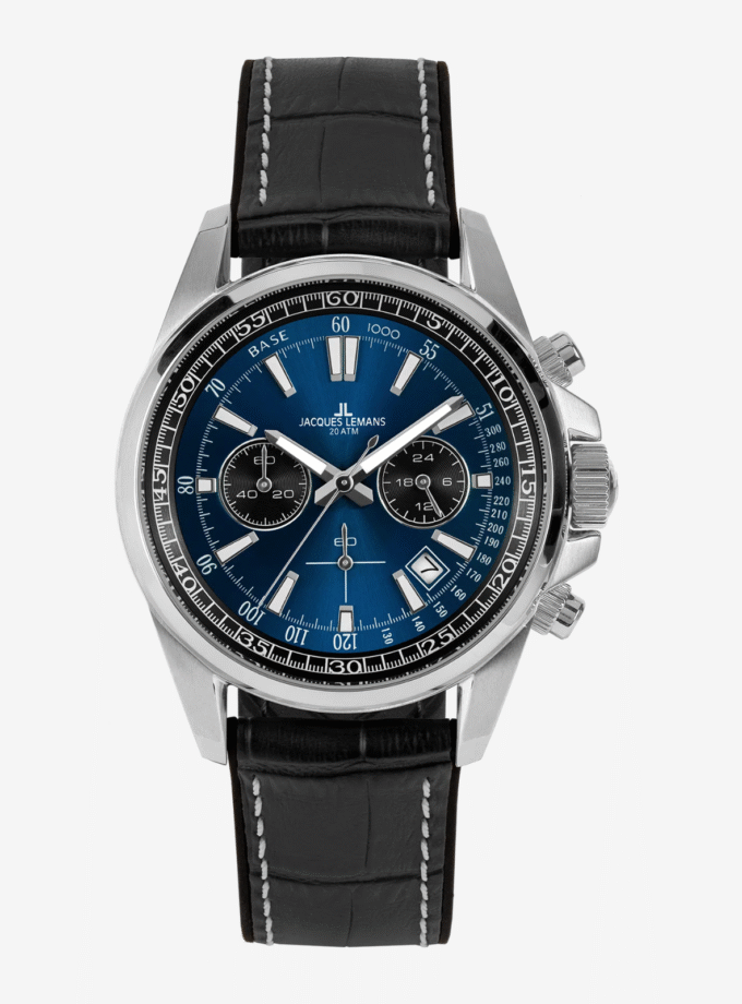 Montre Jacques Lémans 1-2117S - Montre à Quartz Élégante pour Hommes avec Cadran Bleu et Chronographe