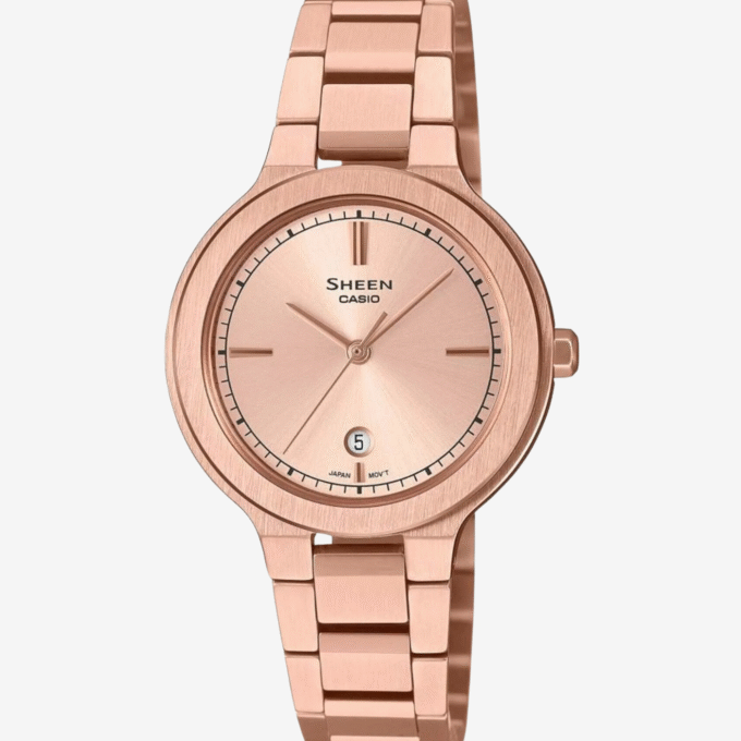 Montre Casio avec Boîtier en Acier Inoxydable et Bracelet en Acier Ionisé Or Rose - Résistance à l'Eau de 50 Mètres - Verre Saphir