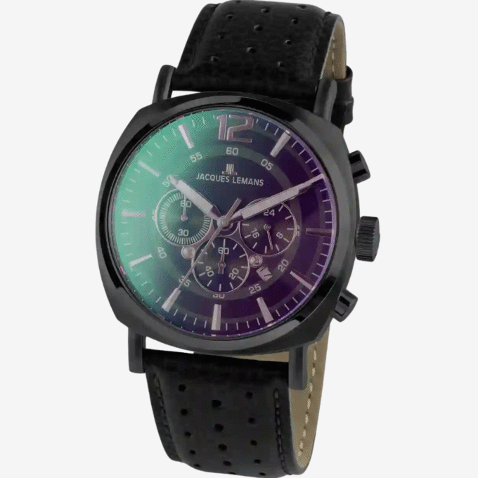 Montre Jacques Lemans 1-1645N - Chronographe Analogique pour Hommes avec Cadran Multicolore et Bracelet en Cuir Noir