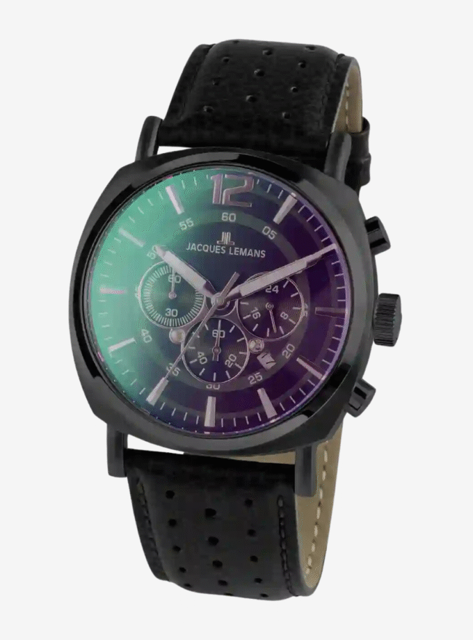 Montre Jacques Lemans 1-1645N - Chronographe Analogique pour Hommes avec Cadran Multicolore et Bracelet en Cuir Noir