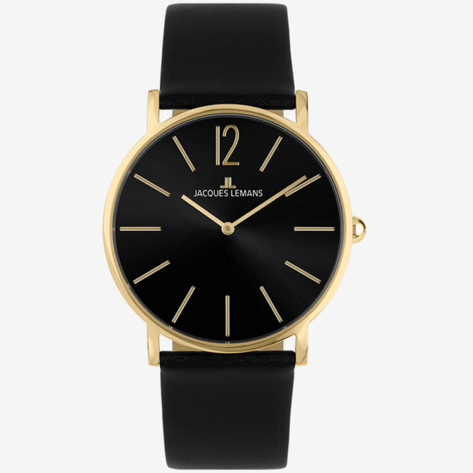 Montre Jacques Lemans 1-2030.1D - Élégante Montre à Quartz pour Hommes avec Cadran Noir et Bracelet en Cuir