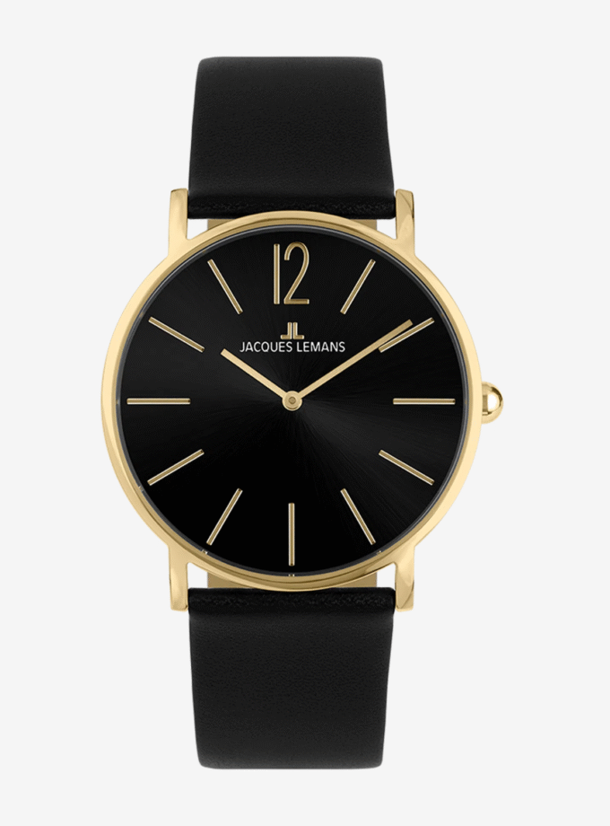 Montre Jacques Lemans 1-2030.1D - Élégante Montre à Quartz pour Hommes avec Cadran Noir et Bracelet en Cuir
