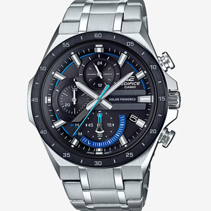Montre Casio Edifice EQS-920DB-1BVUDF - Chronographe Solaire pour Hommes avec Cadran Noir et Bracelet en Acier Inoxydable - Verre Saphir