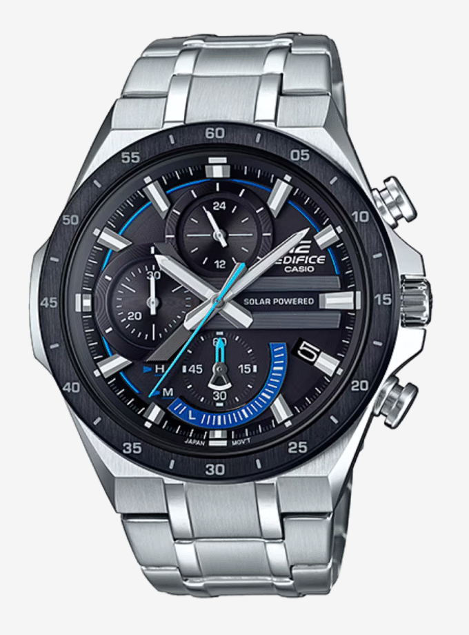 Montre Casio Edifice EQS-920DB-1BVUDF - Chronographe Solaire pour Hommes avec Cadran Noir et Bracelet en Acier Inoxydable - Verre Saphir
