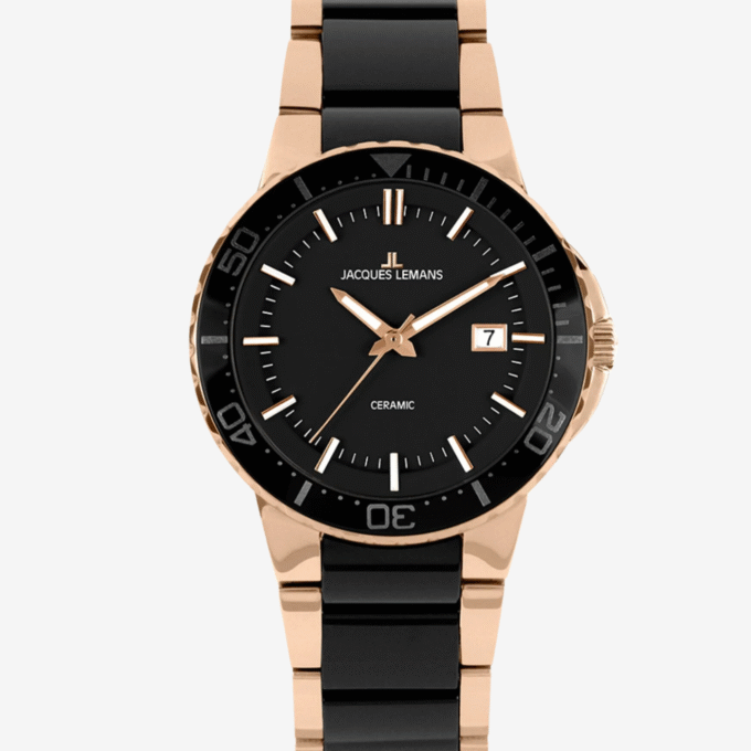 Montre Jacques Lemans 1-2164C - Chronographe Élégant pour Hommes avec Cadran Noir et Bracelet en Acier Inoxydable