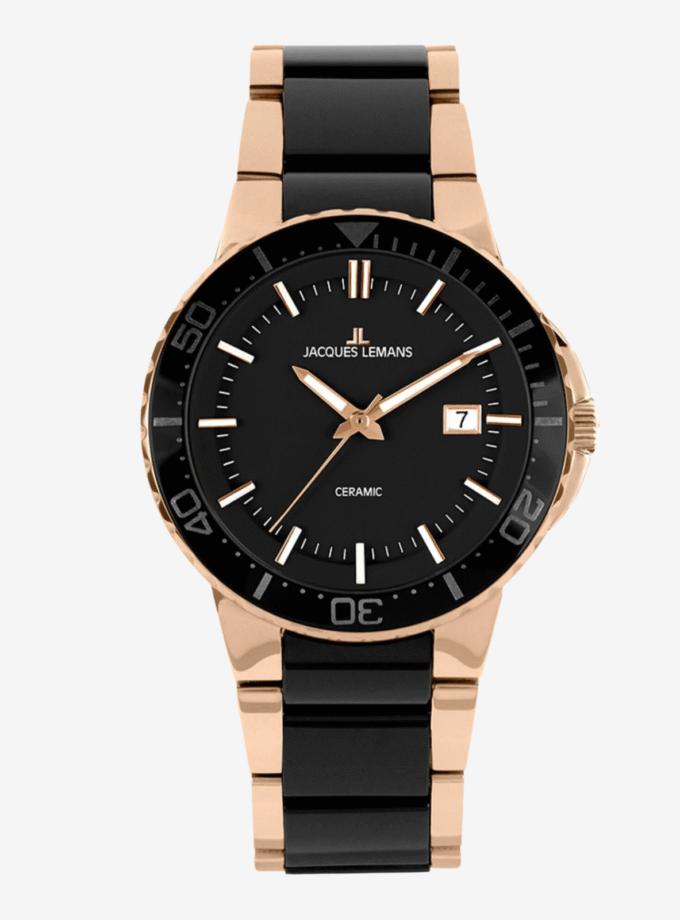 Montre Jacques Lemans 1-2164C - Chronographe Élégant pour Hommes avec Cadran Noir et Bracelet en Acier Inoxydable