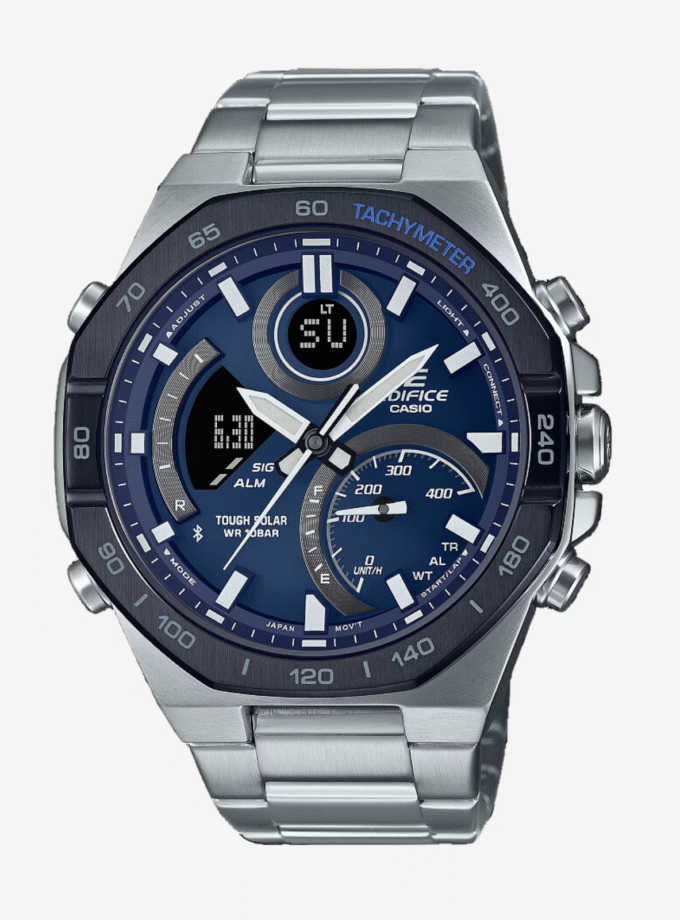 Montre Casio EDIFICE Homme - Solaire, Bluetooth, Chronographe, Étanche 10 Bars - Acier Inoxydable Bleu - ECB-950DB-2AEF