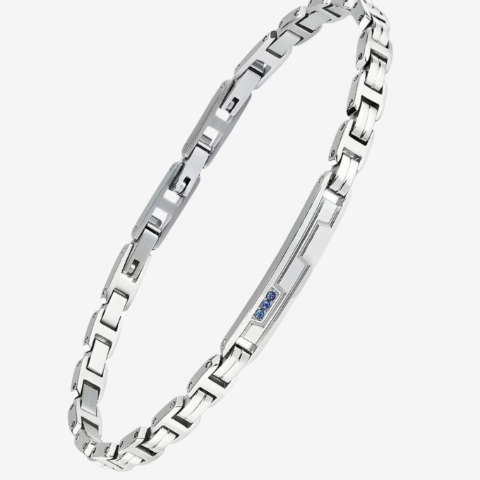 Bracelet Homme Sector Premium SAVK15 - Élégance en Inoxydable avec Cristaux Bleus