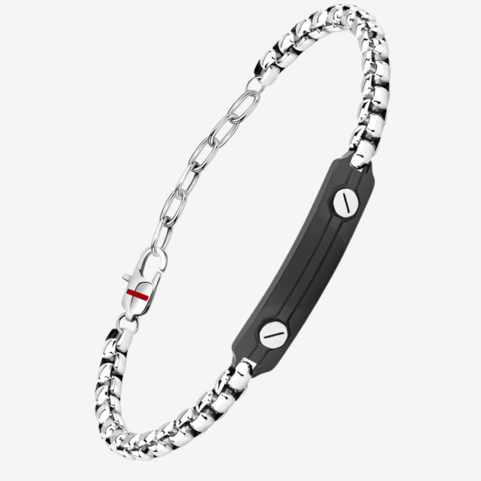 Bracelet Homme Sector Basic SZS126 - Élégance en Inoxydable avec Émail Noir