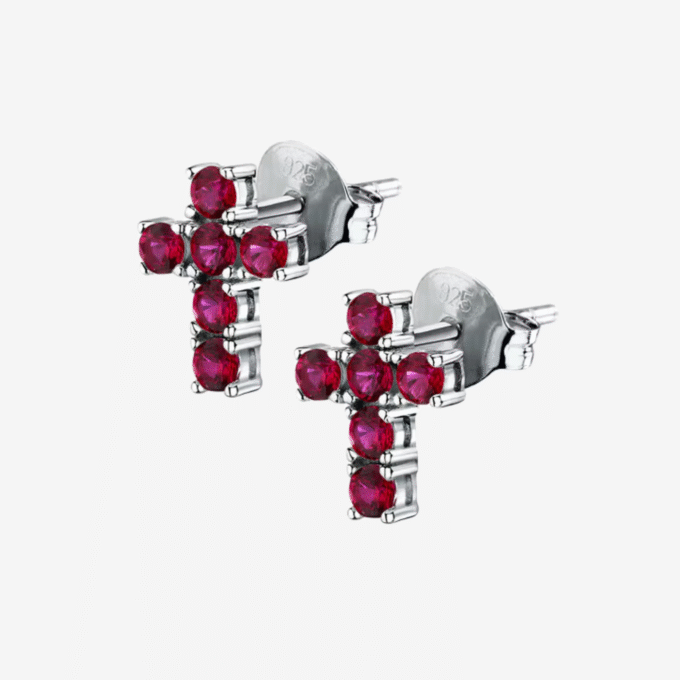 Morellato SAIW220 - Boucles d'Oreilles en Argent Recyclé avec Pierre Zircon Rouge et Symbole de Croix