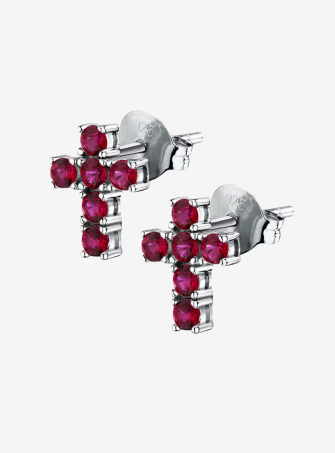 Morellato SAIW220 - Boucles d'Oreilles en Argent Recyclé avec Pierre Zircon Rouge et Symbole de Croix