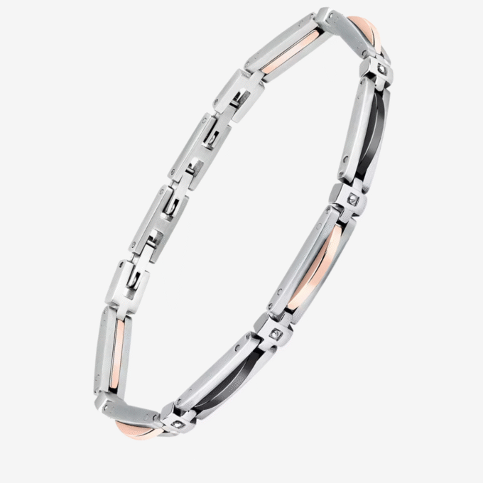 Bracelet Sector SAFR43 en Argent, Noir et Or Rose - Design Contemporain pour Homme