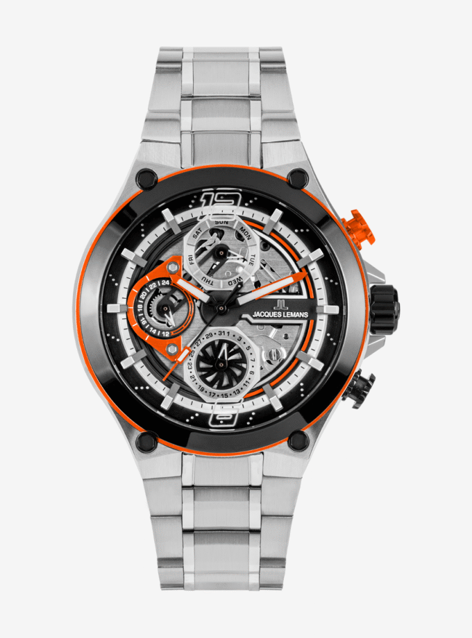 Montre Jacques Lemans 1-2150E - Montre Multifonctionnelle Sportive pour Hommes avec Cadran Noir et Bracelet en Acier Inoxydable