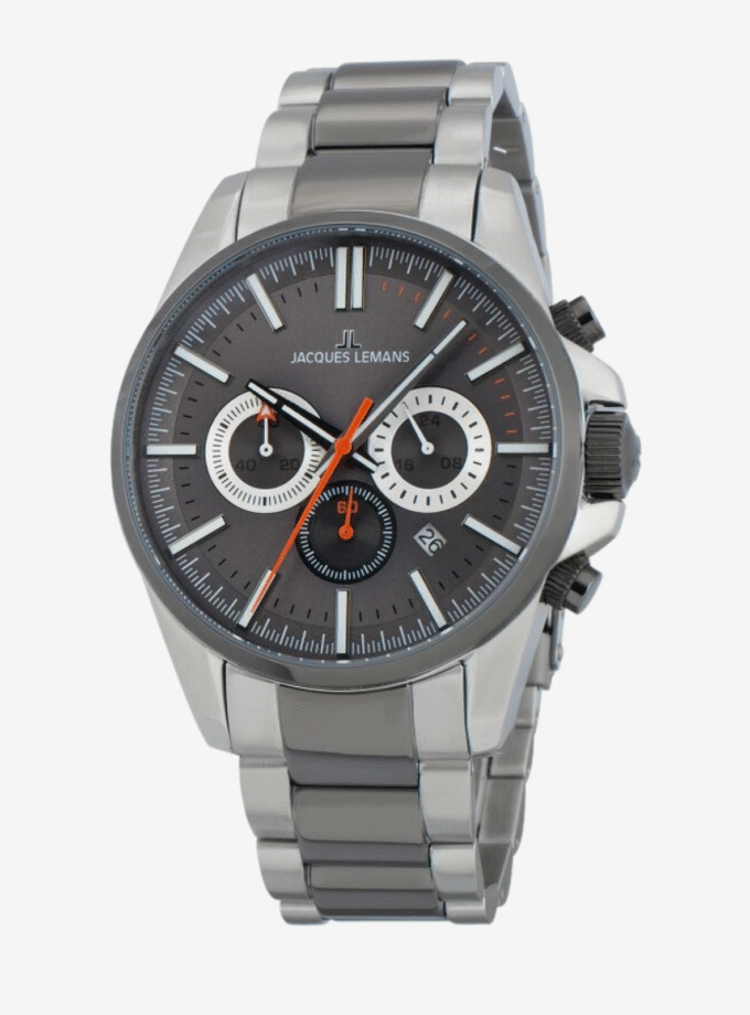 Montre Jacques Lemans 1-2119E - Montre Chronographe Sportive pour Hommes avec Cadran Gris et Bracelet en Acier Inoxydable