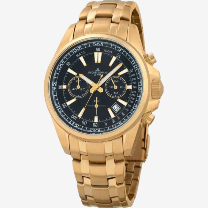 Montre Jacques Lemans 1-2117O - Montre Sportive Élégante pour Hommes avec Cadran Noir et Bracelet en Acier Inoxydable