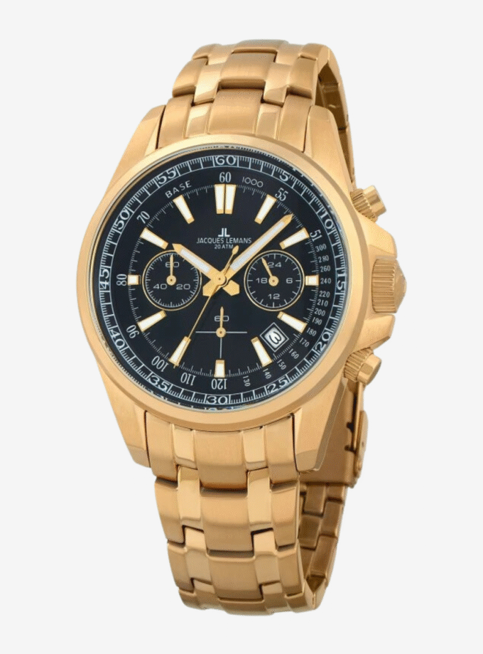 Montre Jacques Lemans 1-2117O - Montre Sportive Élégante pour Hommes avec Cadran Noir et Bracelet en Acier Inoxydable