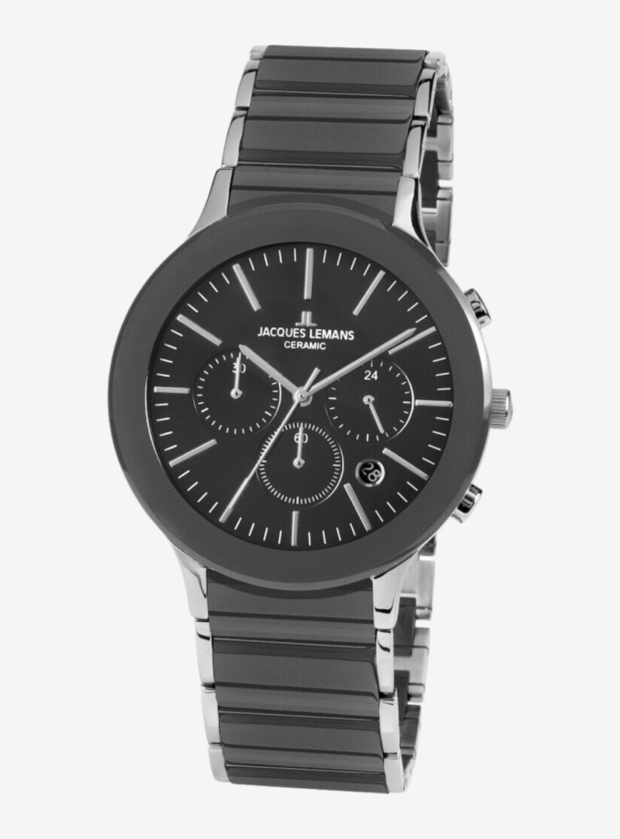 Montre Jacques Lemans 1-2117O - Montre Sportive Élégante pour Hommes avec Cadran Noir et Bracelet en Acier Inoxydable