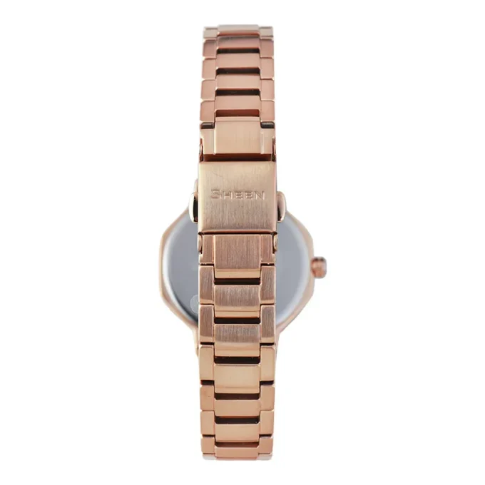 Montre Casio SHE-4543PG-4AUDF - Élégante Montre Analogique Octogonale en Acier Inoxydable avec Cadran en Or Rose - Verre Saphir
