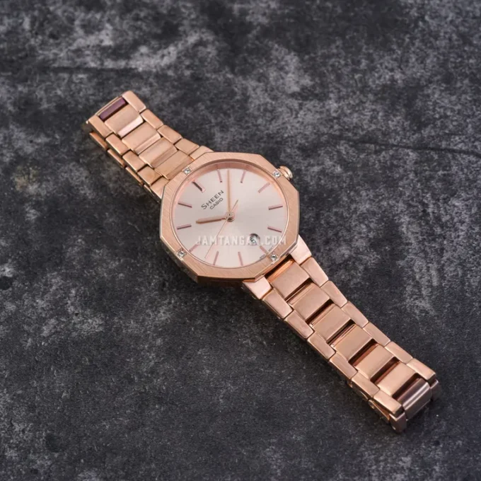 Montre Casio SHE-4543PG-4AUDF - Élégante Montre Analogique Octogonale en Acier Inoxydable avec Cadran en Or Rose - Verre Saphir