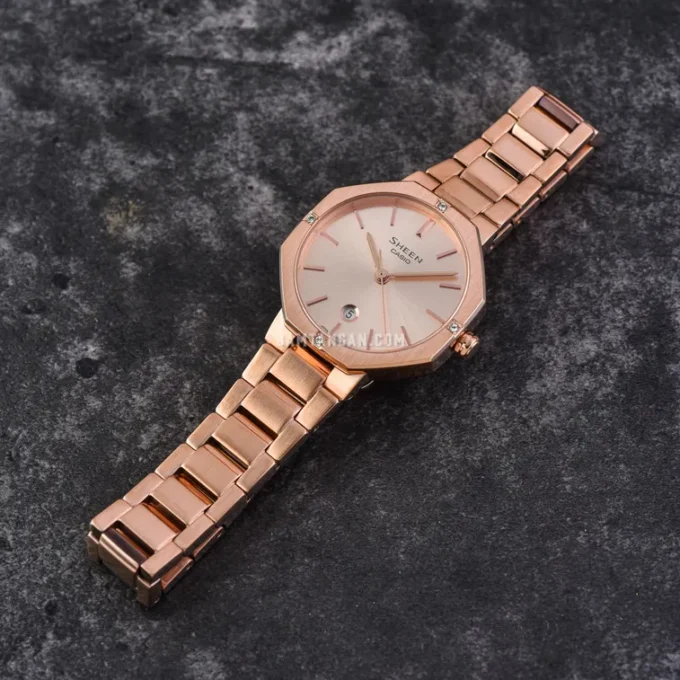 Montre Casio SHE-4543PG-4AUDF - Élégante Montre Analogique Octogonale en Acier Inoxydable avec Cadran en Or Rose - Verre Saphir