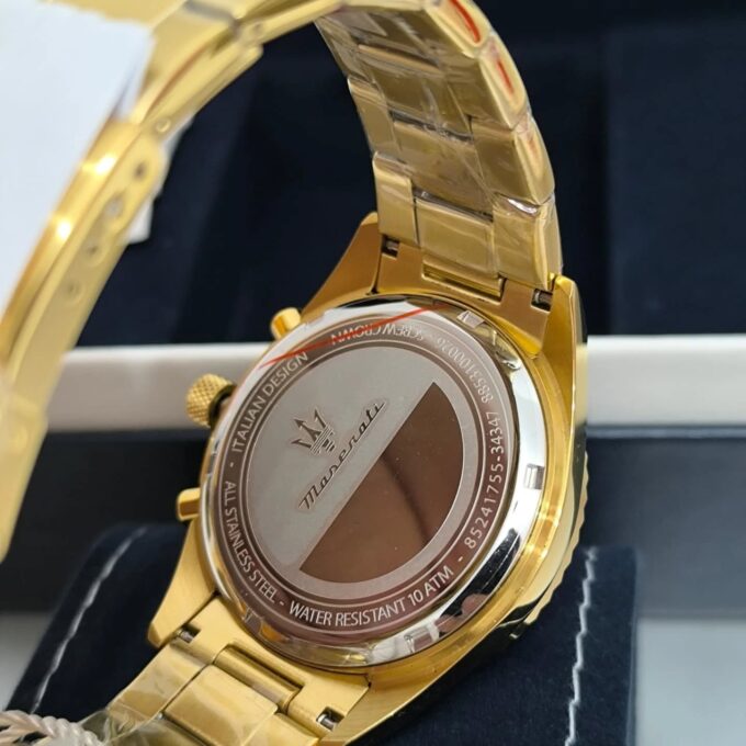 Montre Maserati Competizion R8853100026 - Montre Analogique Sportive pour Hommes avec Cadran Bleu et Bracelet Métallique Jaune