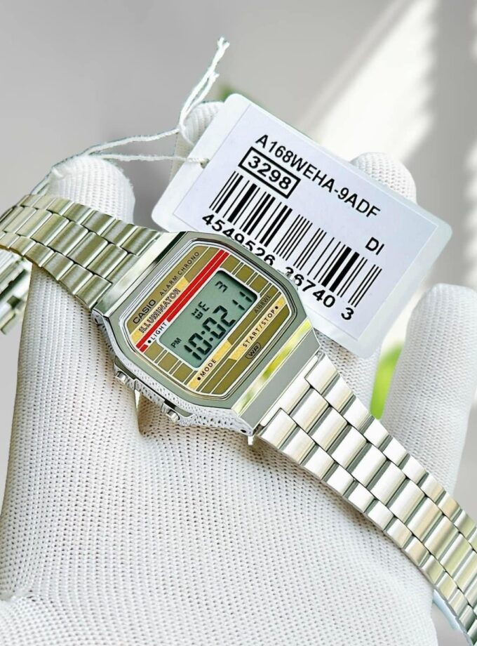 montre classique homme casio a168weha 9adf digital, acier inoxydable, bracelet argenté, affichage led, Étanche, référence a168weha 9adf