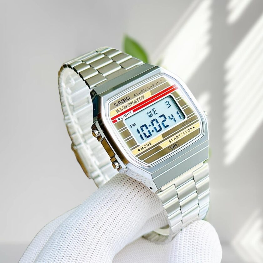 montre classique homme casio a168weha 9adf digital, acier inoxydable, bracelet argenté, affichage led, Étanche, référence a168weha 9adf
