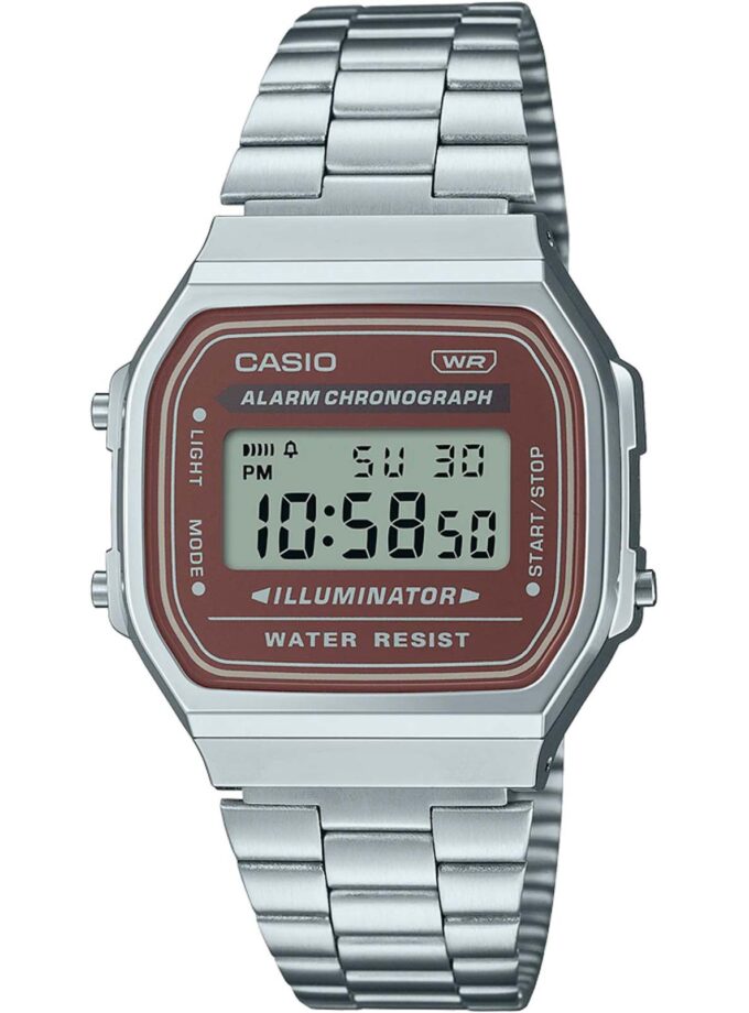 montre classique homme casio a168wa 5aydf bracelet acier inoxydable, affichage digital, rétroéclairage led, Étanche argent référence a168wa 5aydf