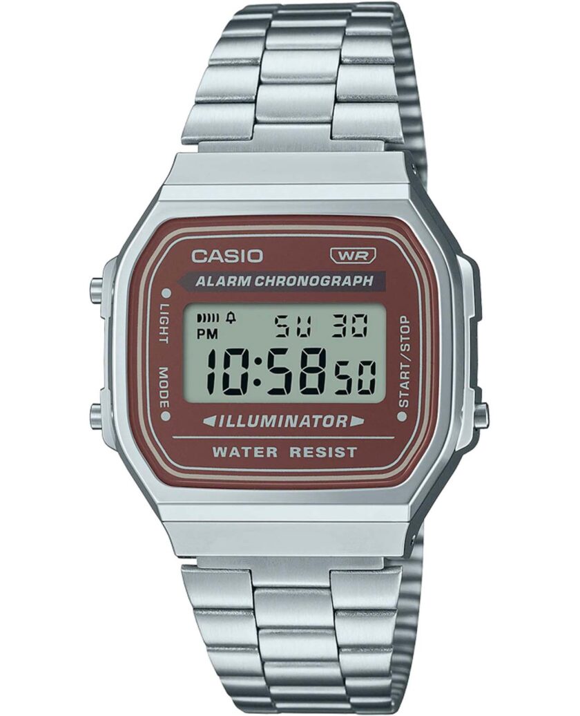 montre classique homme casio a168wa 5aydf bracelet acier inoxydable, affichage digital, rétroéclairage led, Étanche argent référence a168wa 5aydf
