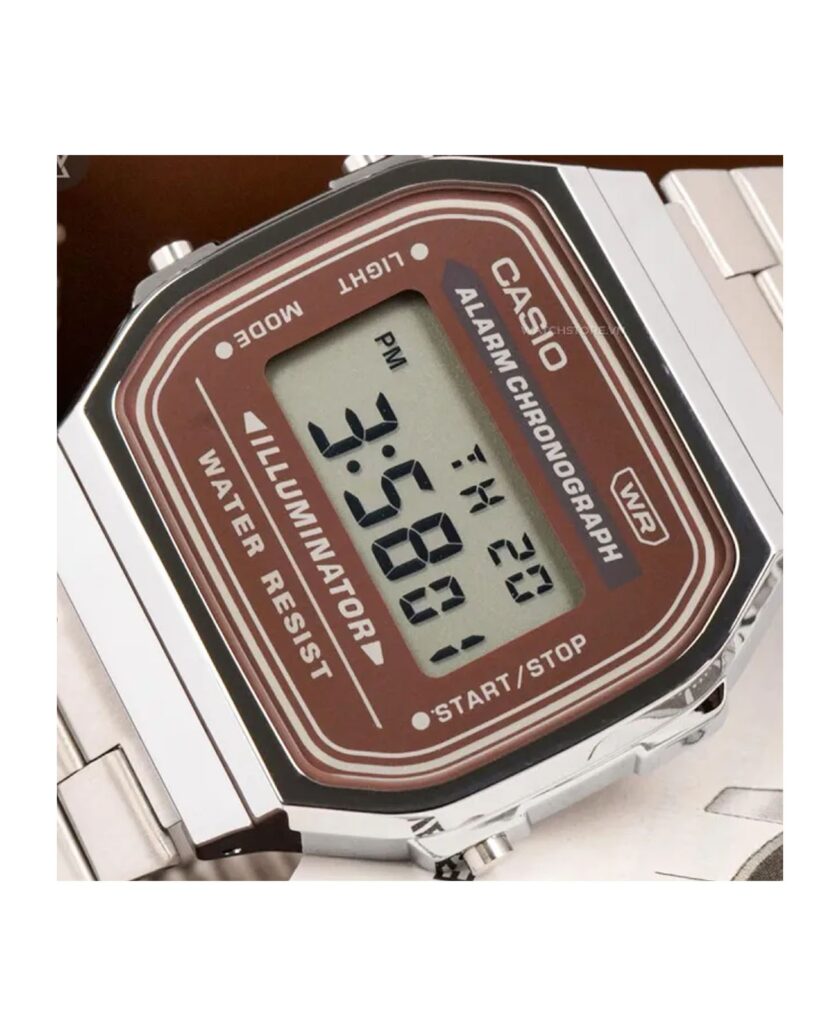 montre classique homme casio a168wa 5aydf bracelet acier inoxydable, affichage digital, rétroéclairage led, Étanche argent référence a168wa 5aydf