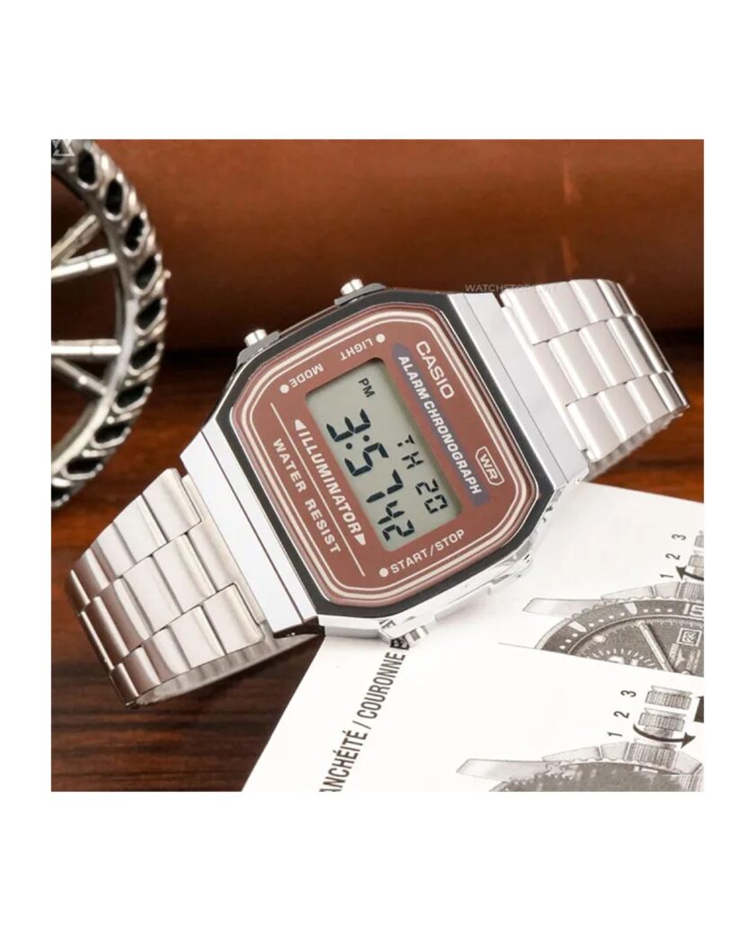 montre classique homme casio a168wa 5aydf bracelet acier inoxydable, affichage digital, rétroéclairage led, Étanche argent référence a168wa 5aydf
