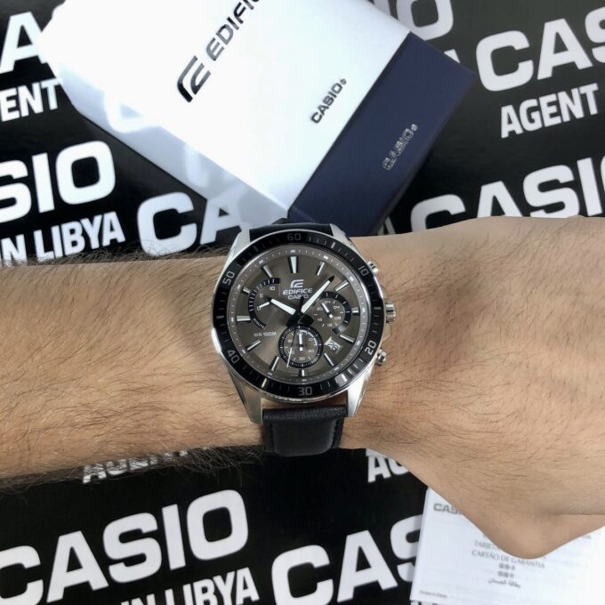 Casio Edifice Chronographe - Bracelet en cuir - Chronographe, Indicateur de date, Verre minéral, Résistant à l'eau - Montre Homme - EFR-552L-5AVUDF - Noir