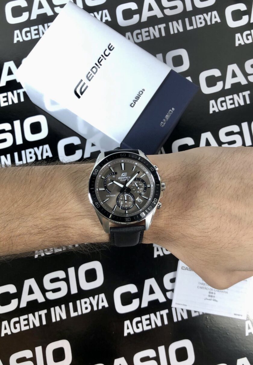 casio edifice chronographe bracelet en cuir chronographe, indicateur de date, verre minéral, résistant à l'eau montre homme efr 552l 5avudf noir