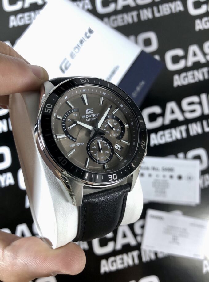 casio edifice chronographe bracelet en cuir chronographe, indicateur de date, verre minéral, résistant à l'eau montre homme efr 552l 5avudf noir