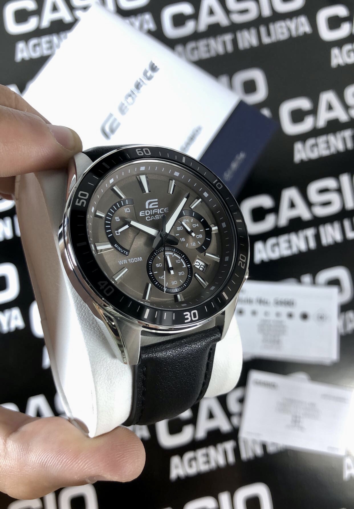 casio edifice chronographe bracelet en cuir chronographe, indicateur de date, verre minéral, résistant à l'eau montre homme efr 552l 5avudf noir
