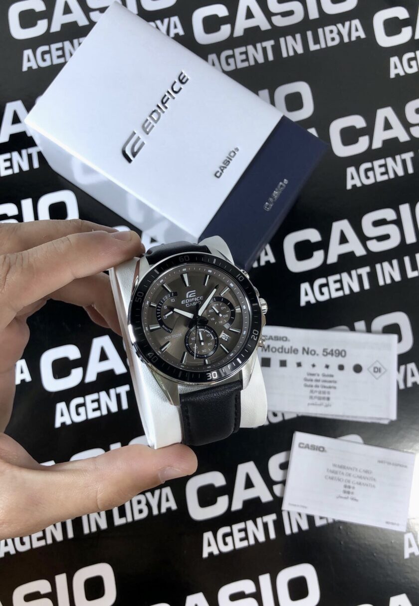 casio edifice chronographe bracelet en cuir chronographe, indicateur de date, verre minéral, résistant à l'eau montre homme efr 552l 5avudf noir