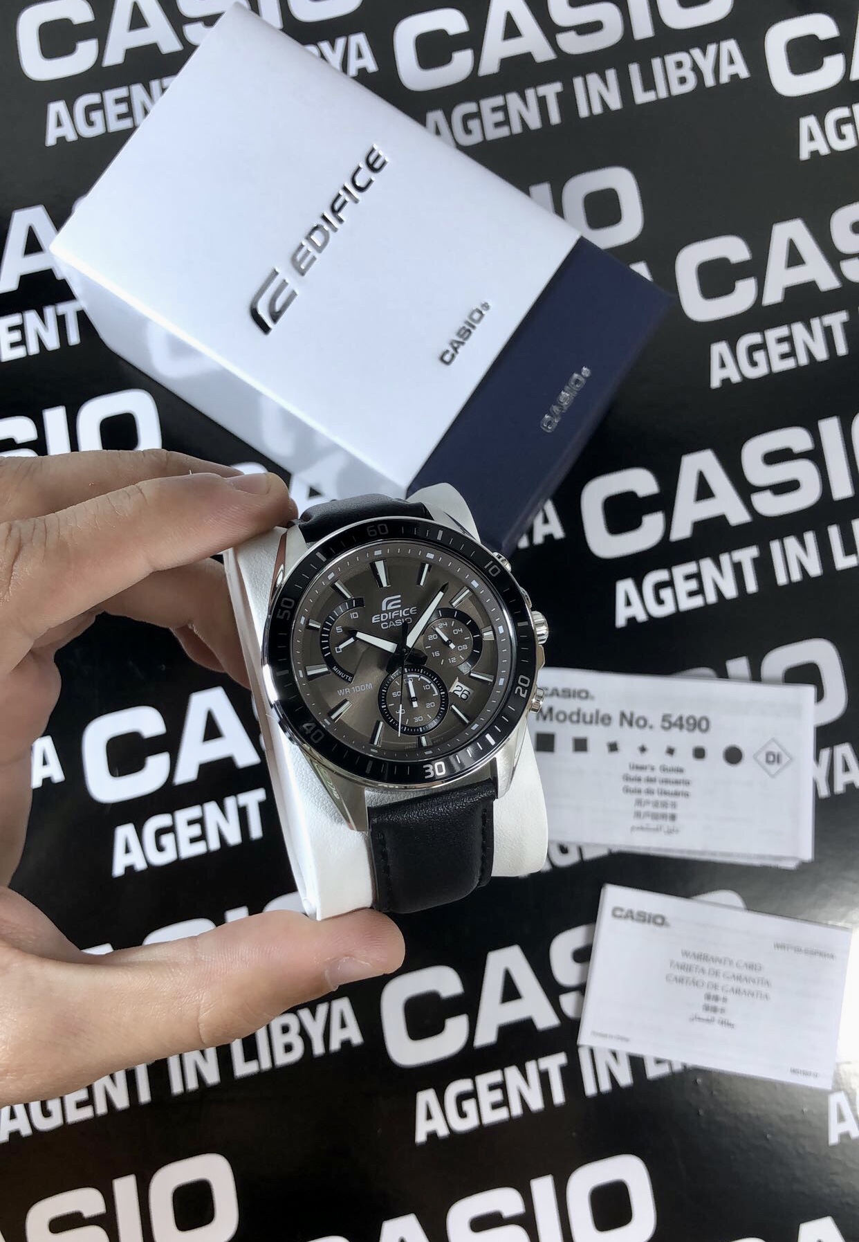 casio edifice chronographe bracelet en cuir chronographe, indicateur de date, verre minéral, résistant à l'eau montre homme efr 552l 5avudf noir