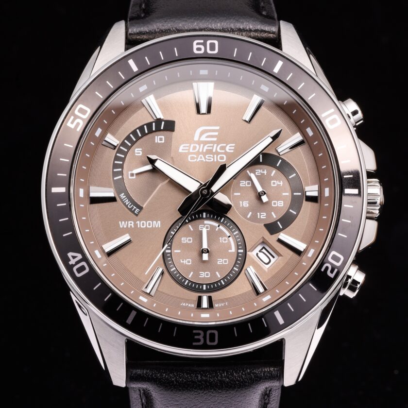 casio edifice chronographe bracelet en cuir chronographe, indicateur de date, verre minéral, résistant à l'eau montre homme efr 552l 5avudf noir
